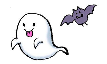 ハロウィン・オバケとコウモリのゆるかわいいイラスト