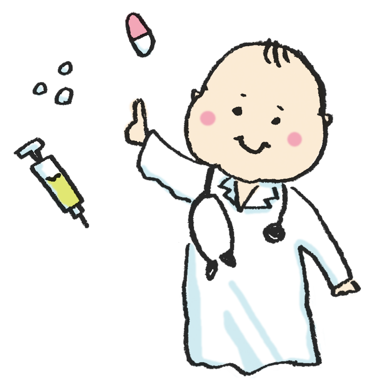 医者の格好をする赤ちゃんのイラスト えんぴつと画用紙