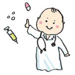 医者の格好をする赤ちゃんのイラスト・薬・治療・診察