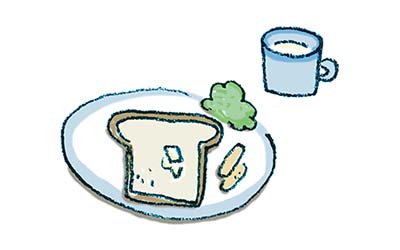 朝食のイラスト・トースト・ウィンナー・サラダ・ミルク
