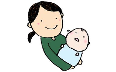 新生児を抱っこするお母さんのイラスト