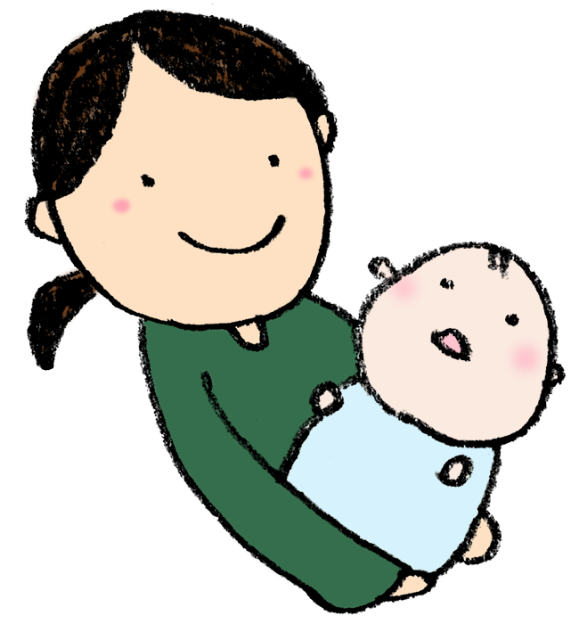 赤ちゃんを抱っこするお母さんのイラスト えんぴつと画用紙