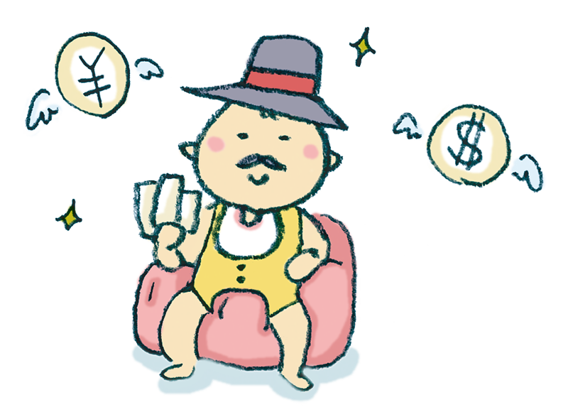 お金持ちの赤ちゃんのイラスト えんぴつと画用紙