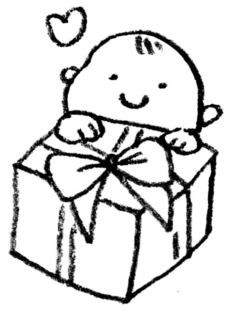 プレゼントをもらって喜ぶ子ども 赤ちゃん のイラスト えんぴつと画用紙