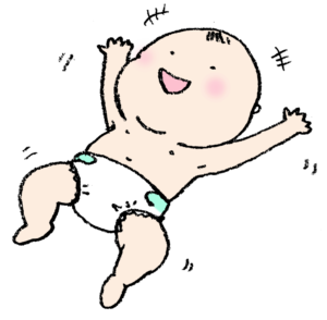 フリー素材・赤ちゃん・裸・おむつ・かわいい手書きイラスト