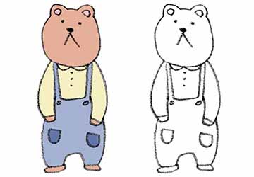 クマの男の子のイラスト えんぴつと画用紙