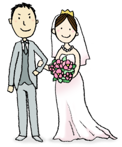 ウェディングドレス・結婚式・花嫁・花婿・かわいいイラスト・フリー・無料・ウェルカムボード・結婚報告