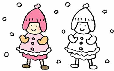 雪が降って喜ぶ女の子の手書きイラスト えんぴつと画用紙