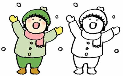 雪遊びをする子どものイラスト えんぴつと画用紙