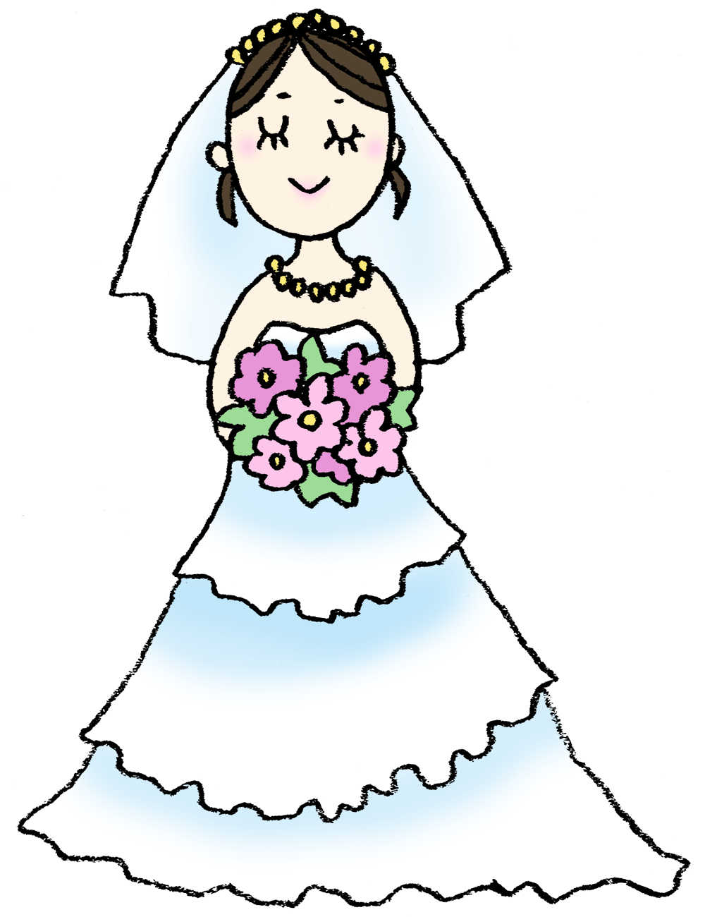 ウェディングドレスを着た花嫁さんのかわいいイラスト えんぴつと画用紙