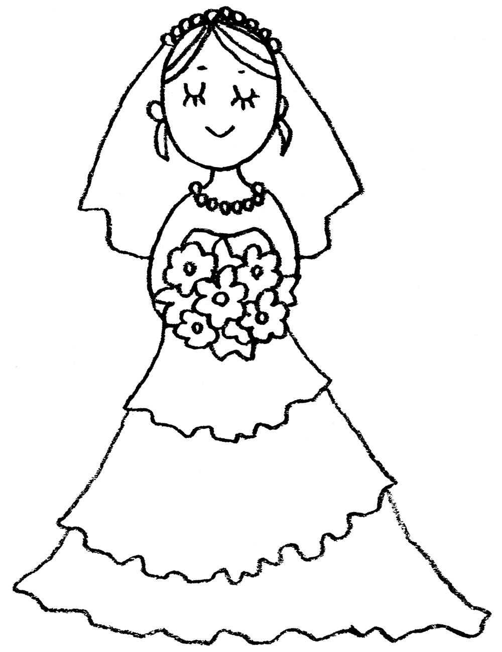 ウェディングドレスを着た花嫁さんのかわいいイラスト えんぴつと画用紙