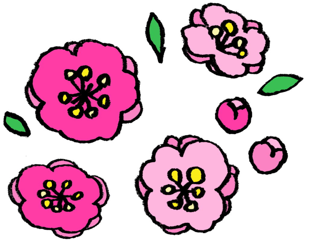 桃の花の手書きイラスト | えんぴつと画用紙