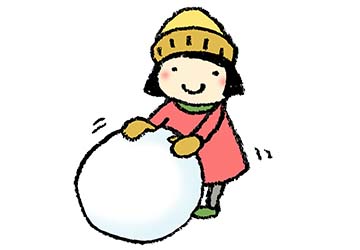 雪だるまを作る子どものイラスト えんぴつと画用紙