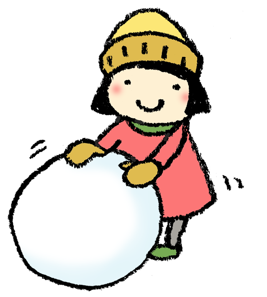 雪だるまを作る子どものイラスト えんぴつと画用紙