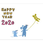 凧揚げ・ネズミ・子・ねずみ・イラスト・和風・手書き・可愛い・年賀状・干支・2020年・フリー