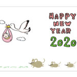 ネズミ・子・ねずみ・イラスト・和風・手書き・可愛い・年賀状・干支・2020年・フリー・シルエット・シンプル・走る・出産報告・赤ちゃん・コウノトリ