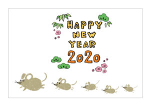 ネズミ・子・ねずみ・イラスト・和風・手書き・可愛い・年賀状・干支・2020年・フリー・シルエット・シンプル・走る