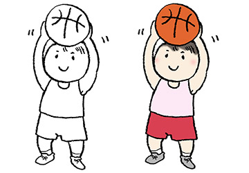 手書きイラスト・バスケットボールを持った子ども・男の子・スポーツ・かわいい無料素材