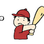 フリーイラスト・無料素材・手描き・少年野球・バットを振る・子ども・男の子・スポーツ
