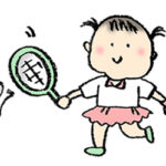 テニスラケットを振るかわいい女の子のイラスト・無料素材・フリー