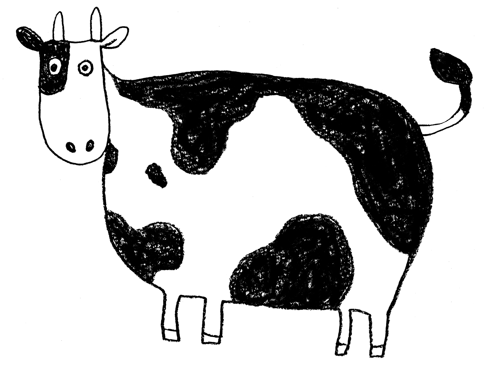 ゆるかわいい牛のイラスト 丑 21年干支 横向き 全身 えんぴつと画用紙