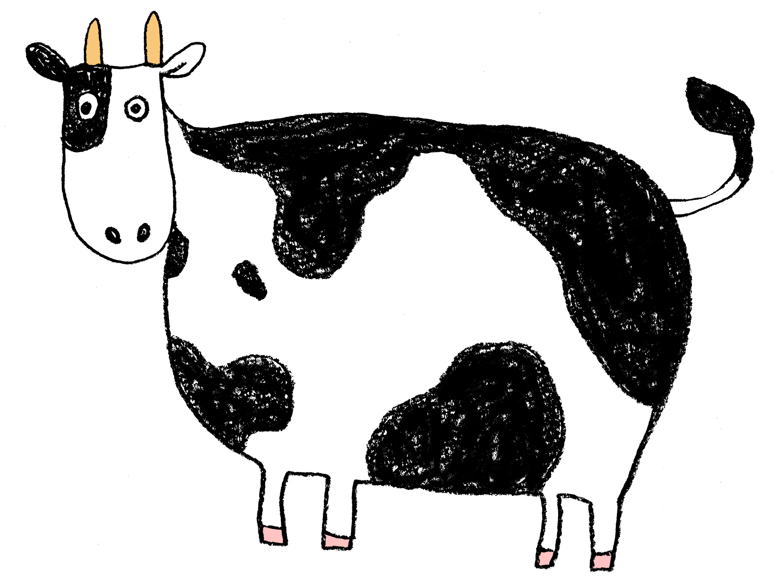 ゆるかわいい牛のイラスト 丑 21年干支 横向き 全身 えんぴつと画用紙