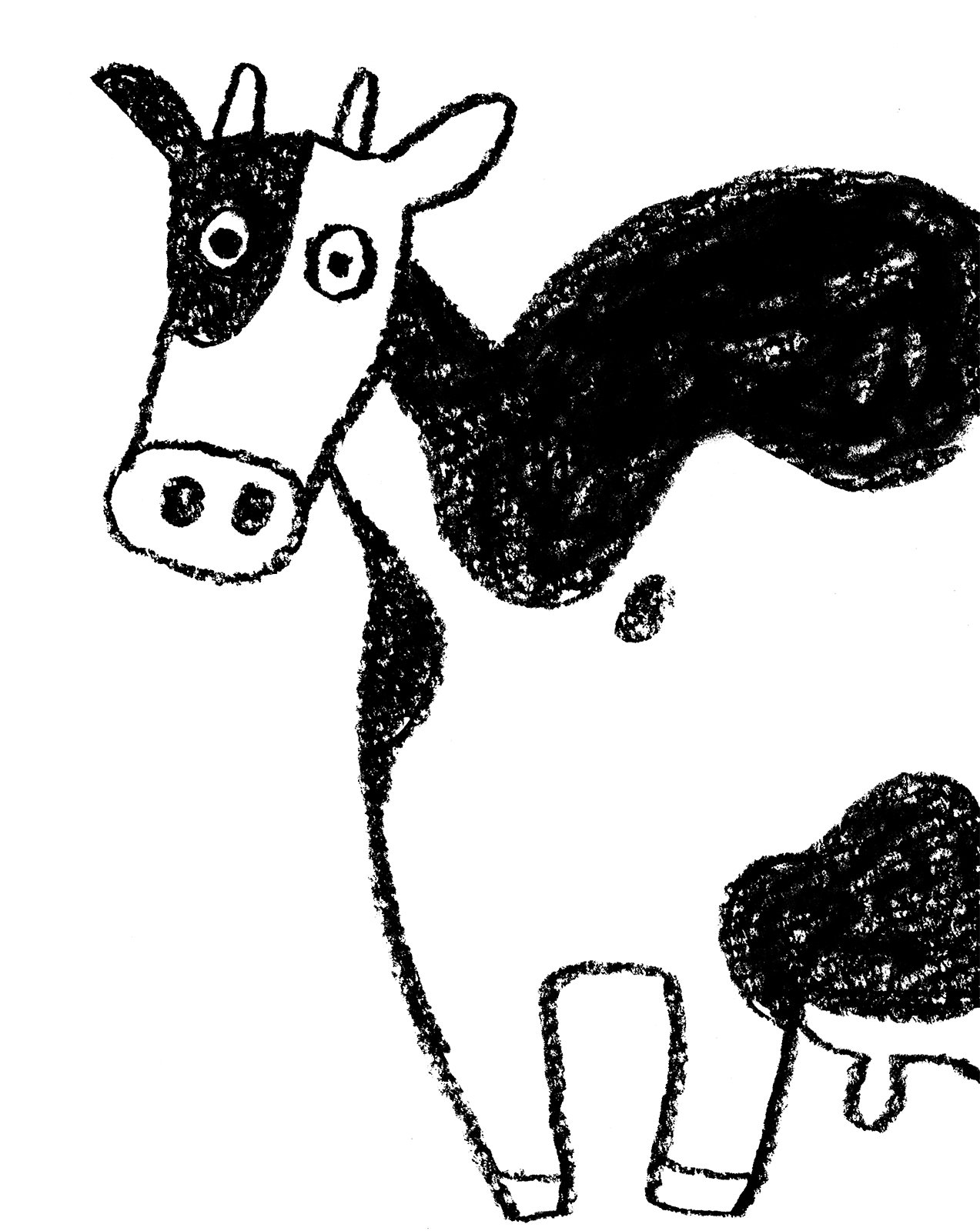 ゆるかわいい丑のイラスト 21年干支 横向き 乳牛 えんぴつと画用紙