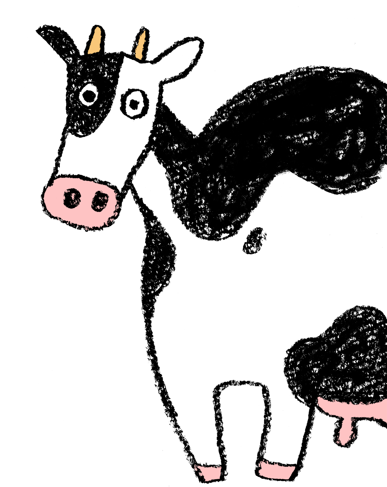 ゆるかわいい丑のイラスト 21年干支 横向き 乳牛 えんぴつと画用紙