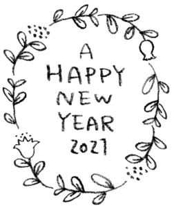 無料・フリー素材・happy new year2021手書き文字・かわいい・おしゃれ・年賀状・花・ボタニカル・ナチュラル・植物