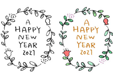 洋風でかわいいhappy New Year21の手書き文字 年賀状素材 えんぴつと画用紙