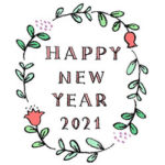 無料・フリー素材・happy new year2021手書き文字・かわいい・おしゃれ・年賀状・花・ボタニカル・ナチュラル・植物