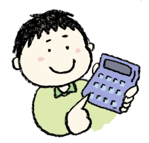 無料イラスト・手書き・可愛い・フリー素材・男の子・電卓で計算する・子ども・モノクロ・算数・数学・勉強・計算