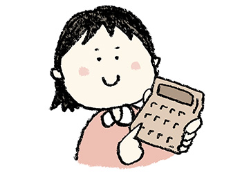 無料イラスト・手書き・可愛い・フリー素材・女の子・電卓で計算する・子ども・モノクロ・算数・数学・勉強・計算
