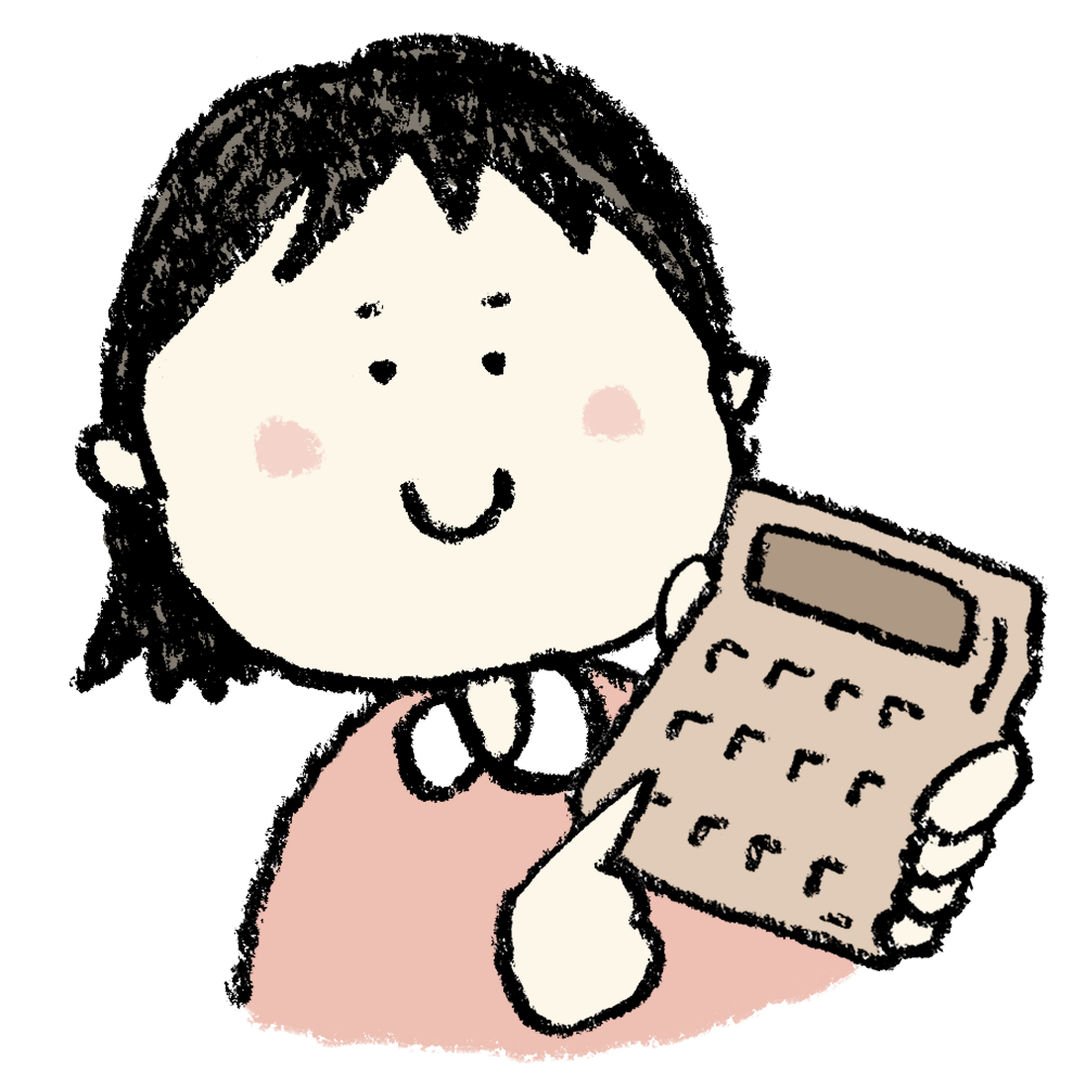 電卓で計算する女の子のフリー素材 えんぴつと画用紙