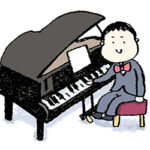 グランドピアノを弾く男の子・子ども・手書きイラスト・ゆるい可愛い・かわいい・フリー素材・無料・発表会・タキシード