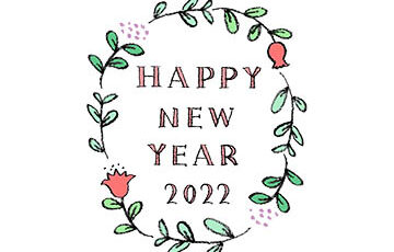 無料・フリー素材・happy new year2022手書き文字・かわいい・おしゃれ・年賀状・花・ボタニカル・ナチュラル・植物